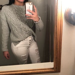 F21 Gray Long-Sleeve Knit Sweater